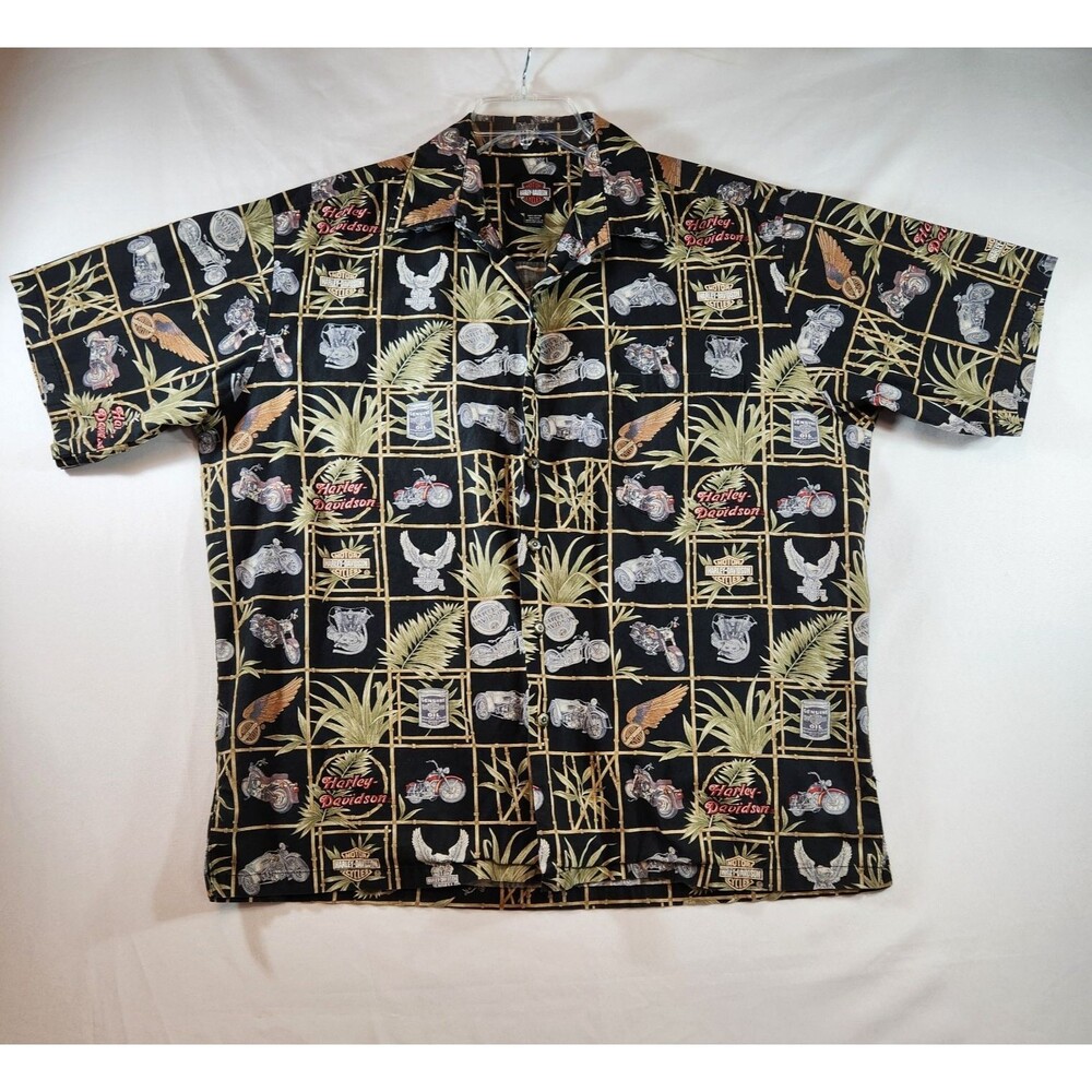 Harley Davidson Mens Shirt Size XL Black Tropical Short Sleeve Button Up